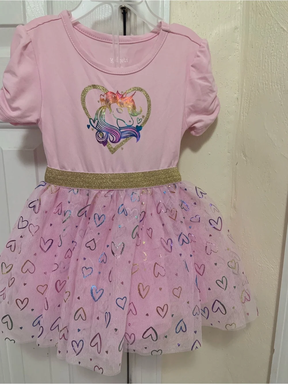 Kidgets Pink Unicorn Tutu Dress with Gold Waistband
